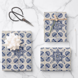Muster der Vintagen blauen geometrischen Blume Geschenkpapier Set