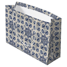 Muster der Vintagen blauen geometrischen Blume Große Geschenktüte