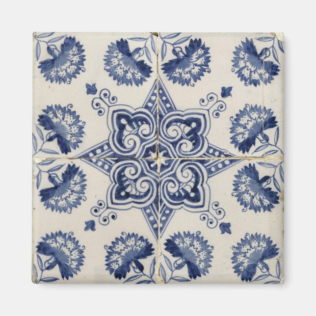 Muster der Vintagen blauen geometrischen Blume Magnet (Vorne)