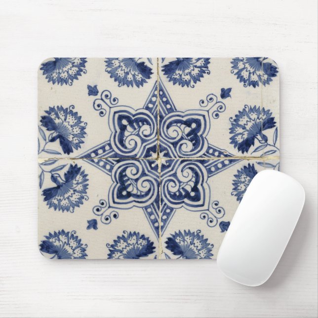 Muster der Vintagen blauen geometrischen Blume Mousepad (Mit Mouse)