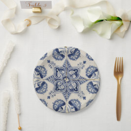 Muster der Vintagen blauen geometrischen Blume Pappteller