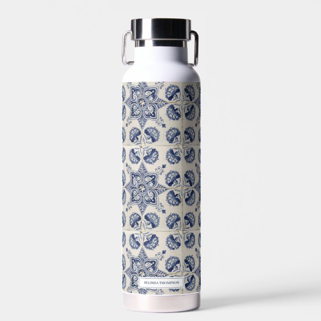 Muster der Vintagen blauen geometrischen Blume Trinkflasche (Vorne)