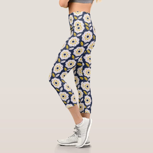 Muster der Vintagen geometrischen Blume Capri Leggings (Links)