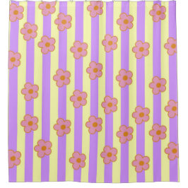 Muster der Vintagen Lila Streifen-Blume Duschvorhang