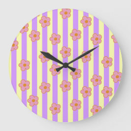 Muster der Vintagen Lila Streifen-Blume Große Wanduhr