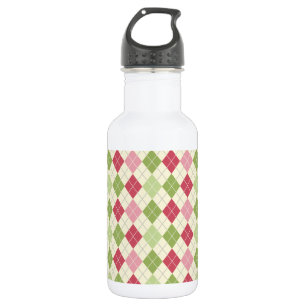 Muster der Vintagen Raute Rot, Grün und Rosa Trinkflasche