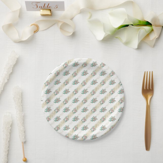 Muster der Vintagen Rose - Papierplatte Pappteller (Hochzeit)