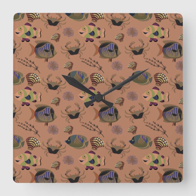 Muster der Wassertiere | Meeresunterwasser 15 Quadratische Wanduhr (Vorderseite)
