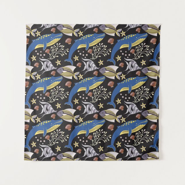 Muster der Wassertiere | Meeresunterwasser 17 Wandteppich (Vorderseite)