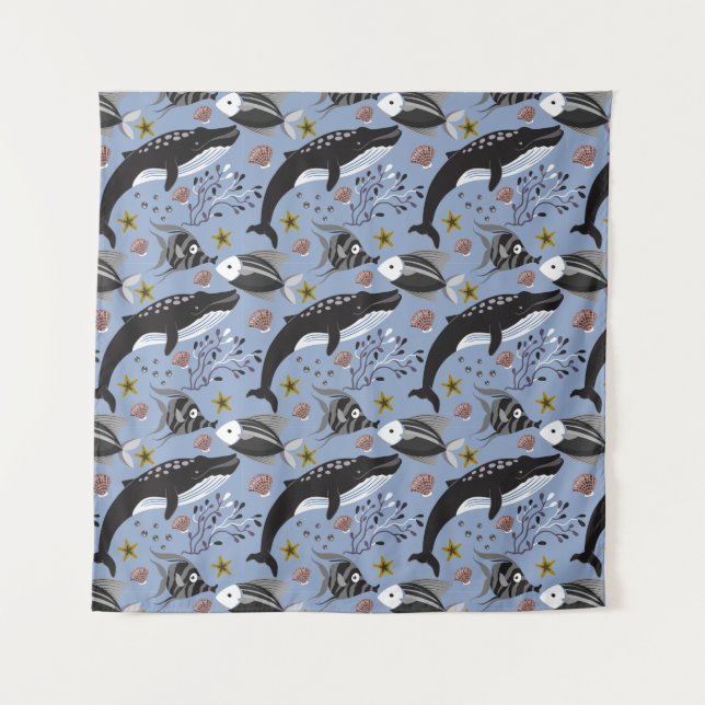 Muster der Wassertiere | Meeresunterwasser 19 Wandteppich (Vorderseite)