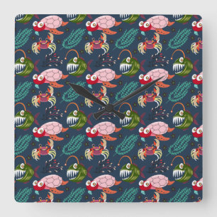 Muster der Wassertiere   Meeresunterwasser 34 Quadratische Wanduhr