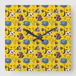 Muster der Wassertiere   Unterwasser-Meeresleben 1 Quadratische Wanduhr