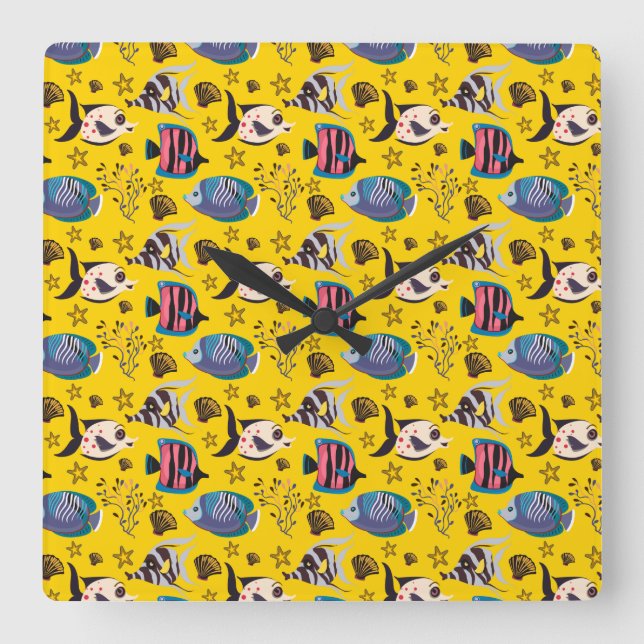 Muster der Wassertiere | Unterwasser-Meeresleben 1 Quadratische Wanduhr (Vorderseite)
