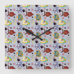 Muster der Wassertiere   Unterwasserleben im Meer  Quadratische Wanduhr