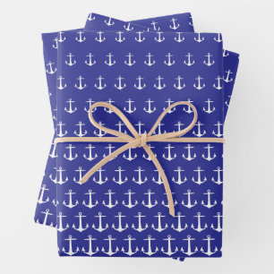 Muster der weißen und blauen Anker Geschenkpapier Set