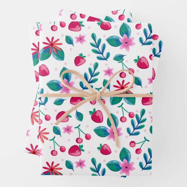 Muster der Wildblume der Aquarellfrüchte Geschenkpapier Set (Beispiel)