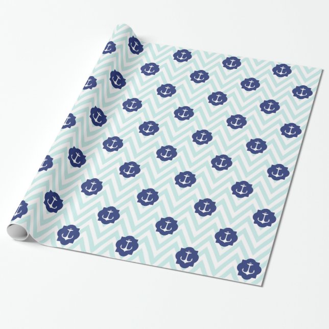 Muster der Zickzack Navy Blue Anchors Geschenkpapier (Ungerollt)