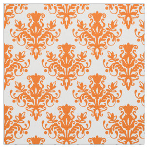 Muster des Damast-02 - Orange auf Weiß Stoff