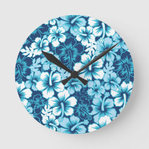 Muster des floralen Surf-Hibiskus Runde Wanduhr