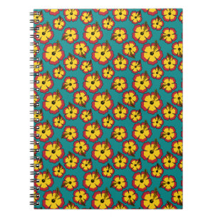 Muster des gelben roten Hibiskus für tropische Blu Notizblock