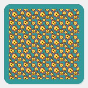 Muster des gelben roten Hibiskus für tropische Blu Quadratischer Aufkleber