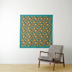 Muster des gelben roten Hibiskus für tropische Blu Wandteppich