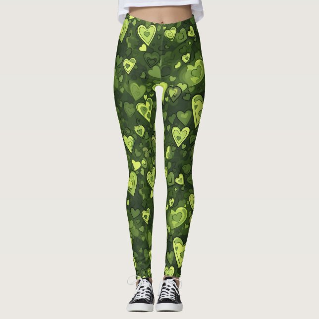 Muster des grünen Herzens Leggings (Vorderseite)