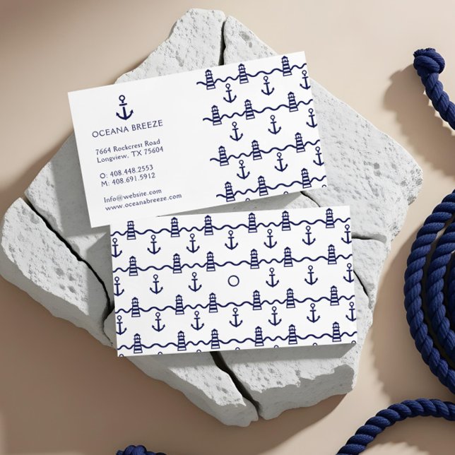 Muster des Leuchtturms "White & Navy Nautical Anch Visitenkarte (White & Navy Nautical Anchor Lighthouse Pattern Business Card)
