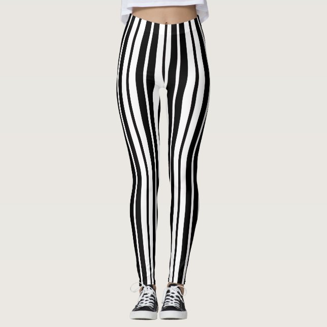 Muster des Musters der weißen schwarzen vertikalen Leggings (Vorderseite)