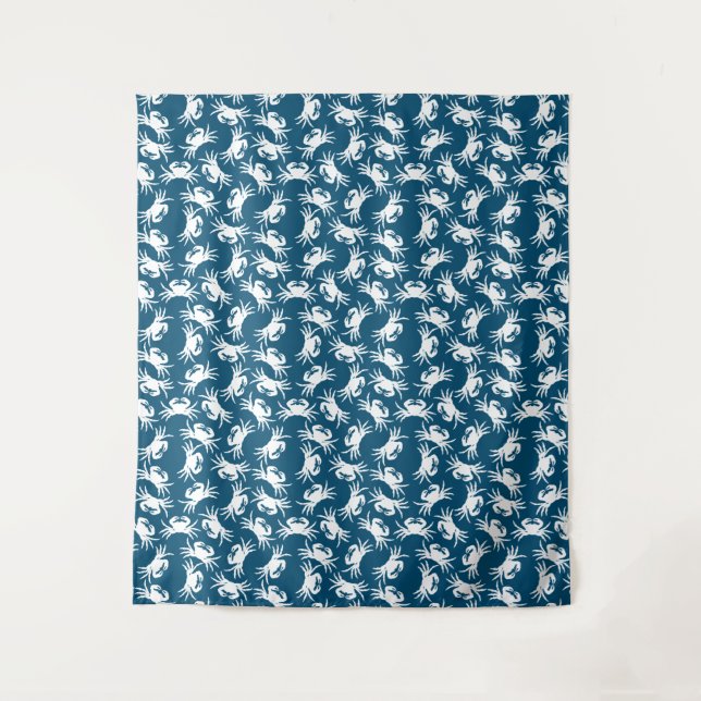 Muster des Musters "White and Blue Seamless Crab" Wandteppich (Vorderseite)