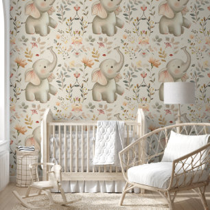 Muster des niedlichen Elephant Floral Kinderzimmer Tapete