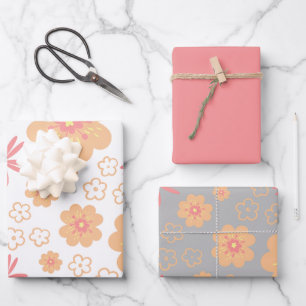 Muster des Retro-Floral und Schlicht rosa Geschenkpapier Set