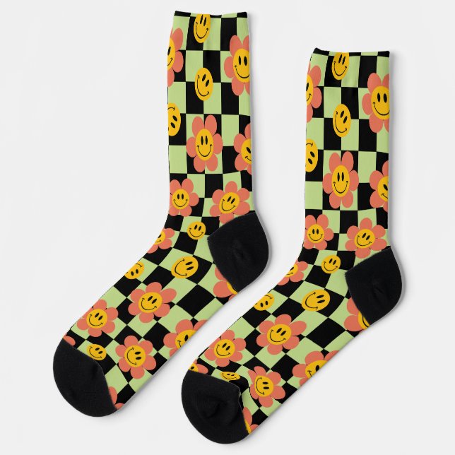 Muster des Retro-Schachbretts Socken (Linkes Detail)