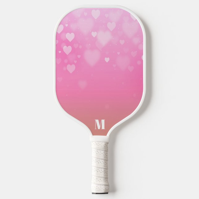 Muster des rosa und weißen Herzens Modernes Monogr Pickleball Schläger (Vorderseite)