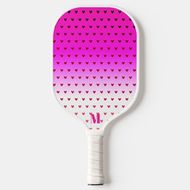 Muster des rosa und weißen Herzens Modernes Monogr Pickleball Schläger (Vorderseite)
