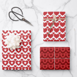 Muster des roten Herzens Geschenkpapier Set