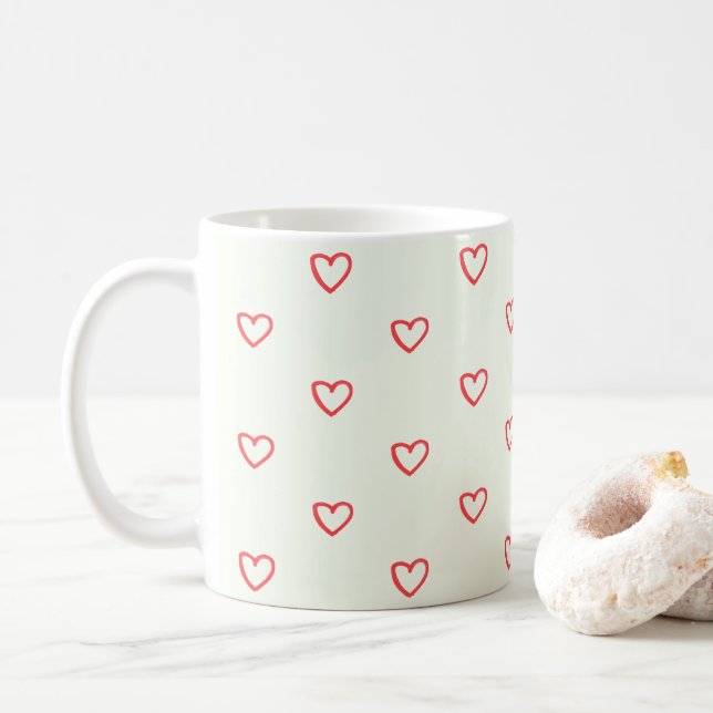 Muster des roten Herzens, Niedlich, Liebe Kaffeetasse (Mit Donut)