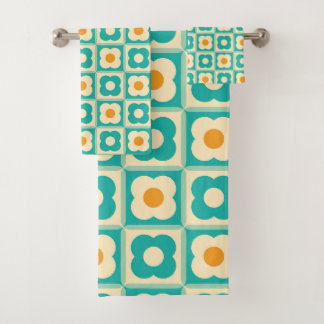 Muster des Schachbretts Retro Floral Aquamarin, Cr Badhandtuch Set