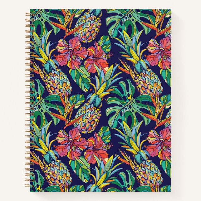 Muster des tropischen Ananas-Hibiskus Notizbuch (Vorderseite)