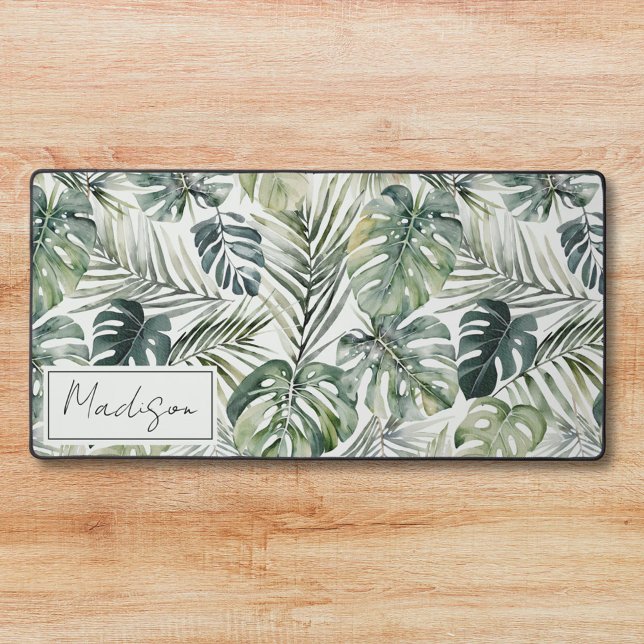 Muster des tropischen Regenwaldes in Aquarelltönen Schreibtischunterlage (In situ)
