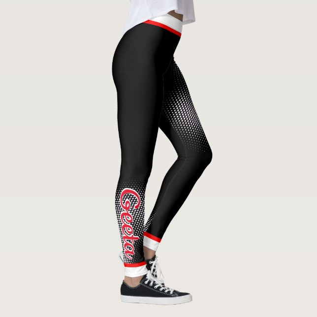 Muster des weißen Punktes mit Name auf BLACK Leggings (Rechts)