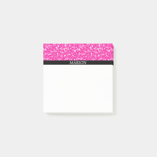 Muster des weißen und heißen rosa Glitzer Post-it Klebezettel (Vorderseite)