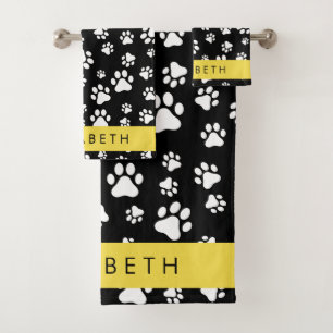 Muster, Dog Paws, Schwarz und Weiß, Ihr Name Badhandtuch Set