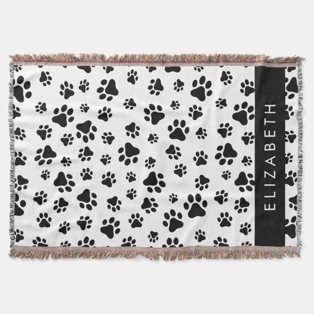 Muster, Dog Paws, Schwarz und Weiß, Ihr Name Decke (Vorderseite)