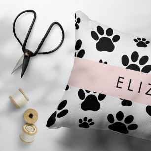 Muster, Dog Paws, Schwarz und Weiß, Ihr Name Dekokissen