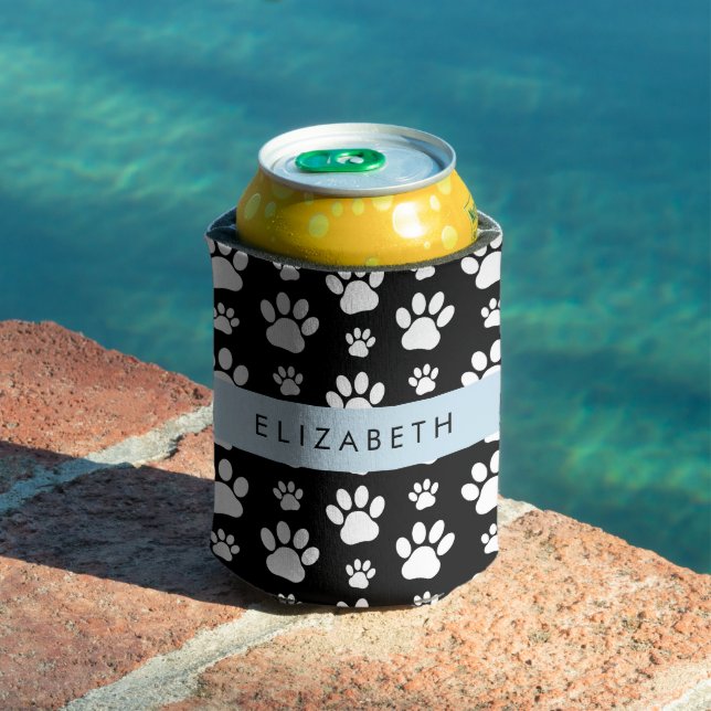Muster, Dog Paws, Schwarz und Weiß, Ihr Name Dosenkühler (In Situ Pool)