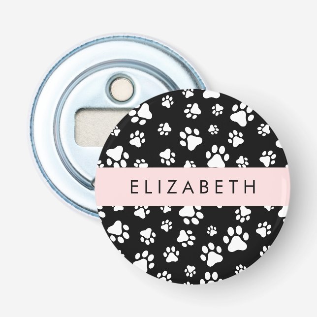 Muster, Dog Paws, Schwarz und Weiß, Ihr Name Flaschenöffner (Vorderseite)