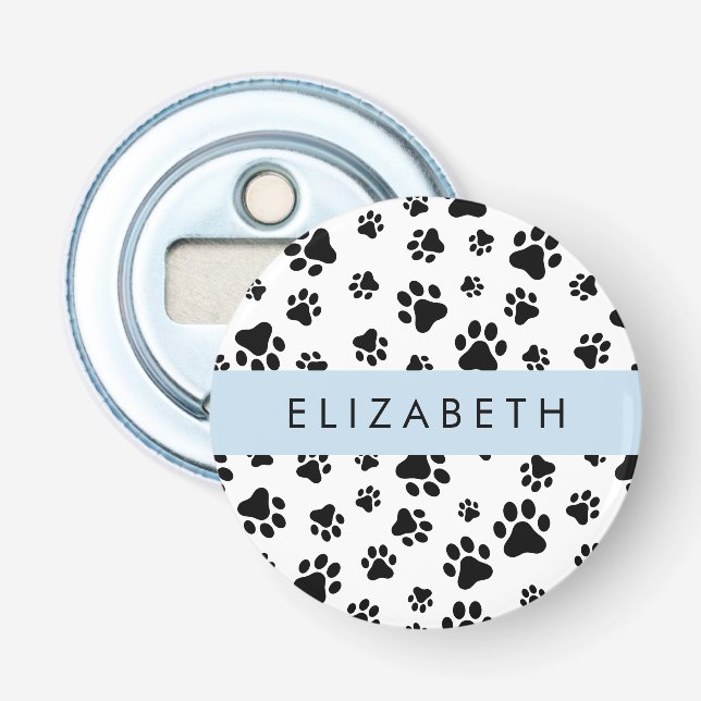 Muster, Dog Paws, Schwarz und Weiß, Ihr Name Flaschenöffner (Vorderseite)