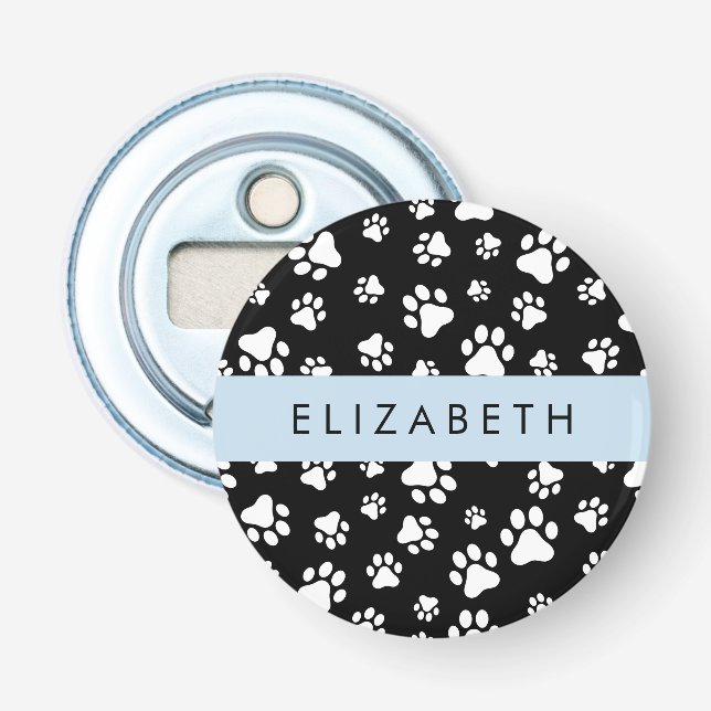 Muster, Dog Paws, Schwarz und Weiß, Ihr Name Flaschenöffner (Vorderseite)