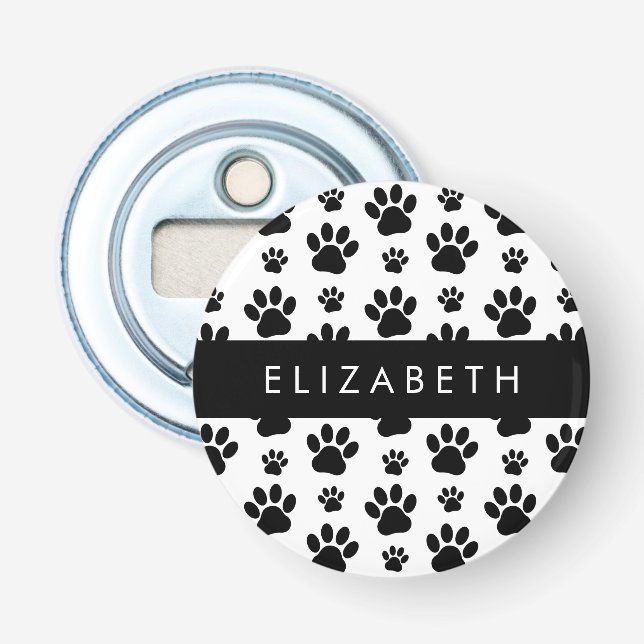 Muster, Dog Paws, Schwarz und Weiß, Ihr Name Flaschenöffner (Vorderseite)